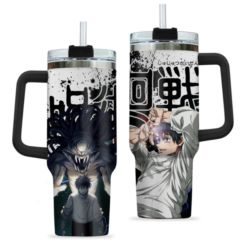 [HIKISTREET] Yuta Okkotsu Jujutsu Kaisen 40oz Tumbler with Handle and Straw, Stainless Steel Vacuum Insulated Cup, Jujutsu Kaisen Design, Anime Merch, Anime Tumbler