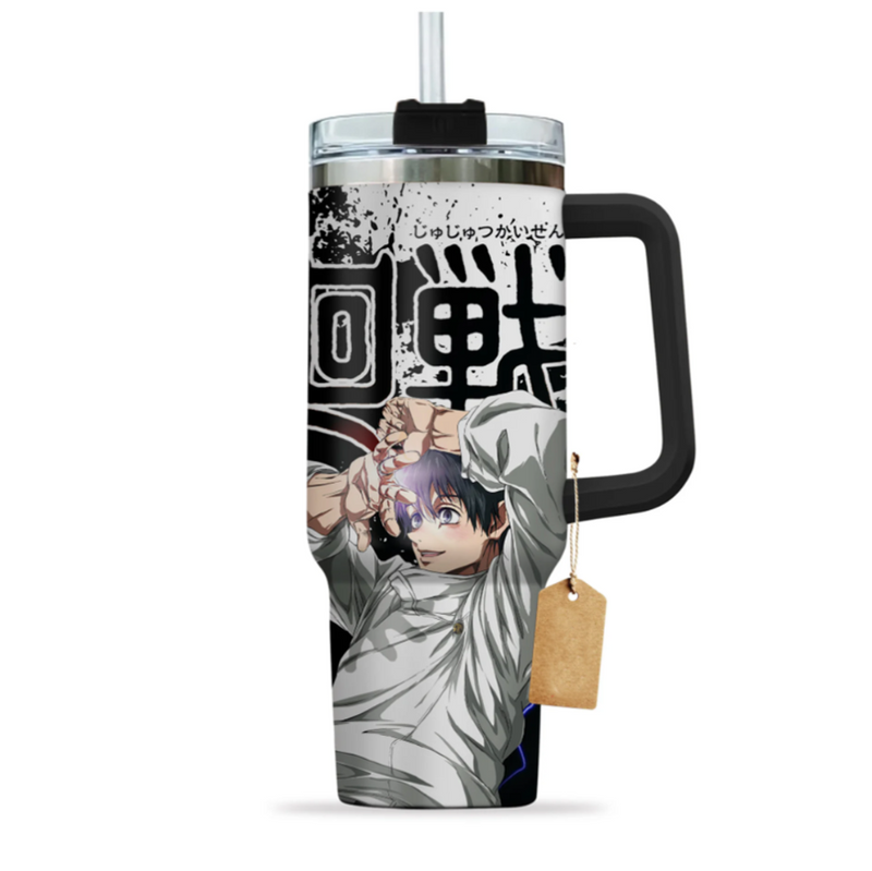 [HIKISTREET] Yuta Okkotsu Jujutsu Kaisen 40oz Tumbler with Handle and Straw, Stainless Steel Vacuum Insulated Cup, Jujutsu Kaisen Design, Anime Merch, Anime Tumbler