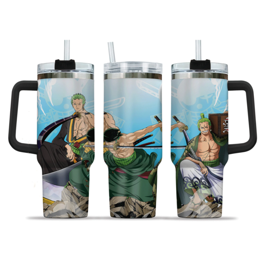 [HIKISTREET] Roronoa Zoro One Piece 40oz Tumbler with Handle and Straw, Stainless Steel Vacuum Insulated Cup, One Piece Design, Anime Merch, Anime Tumbler