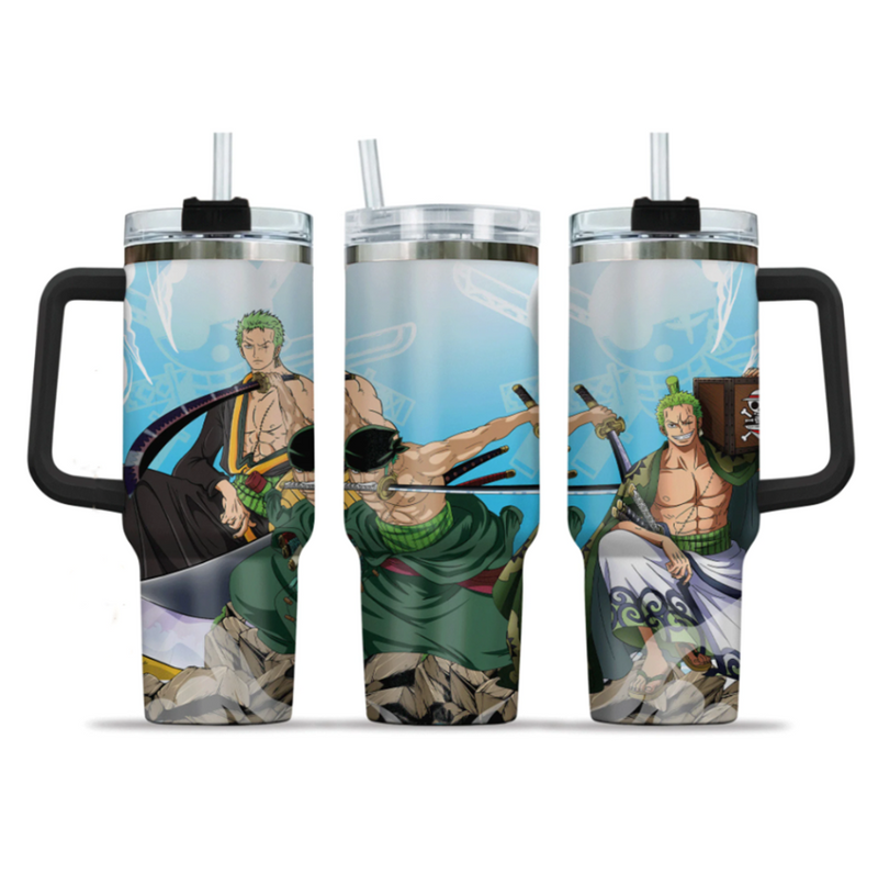[HIKISTREET] Roronoa Zoro One Piece 40oz Tumbler with Handle and Straw, Stainless Steel Vacuum Insulated Cup, One Piece Design, Anime Merch, Anime Tumbler