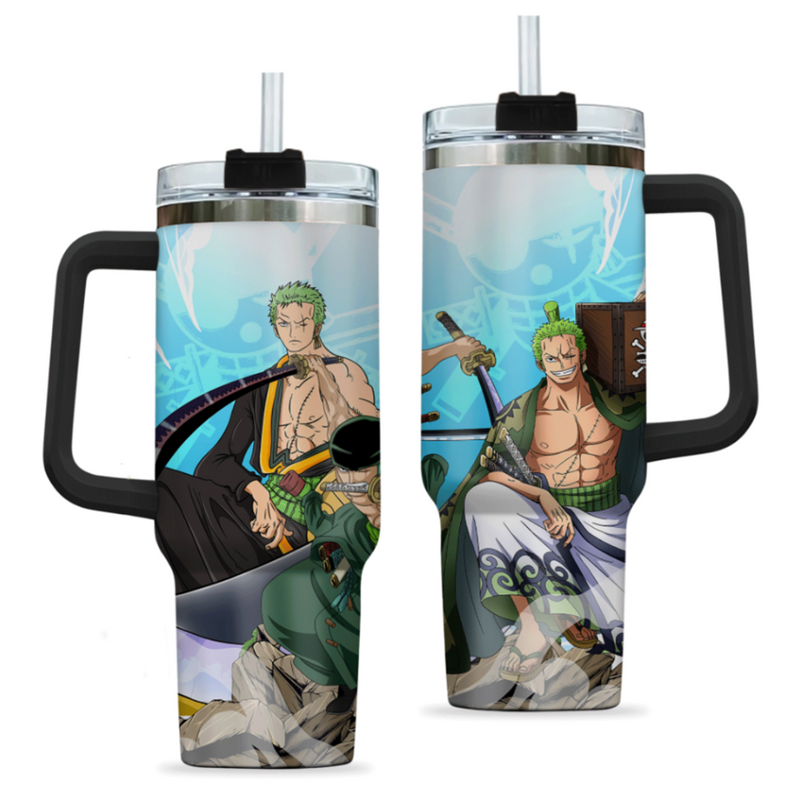 [HIKISTREET] Roronoa Zoro One Piece 40oz Tumbler with Handle and Straw, Stainless Steel Vacuum Insulated Cup, One Piece Design, Anime Merch, Anime Tumbler
