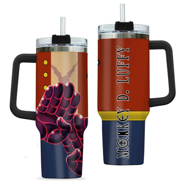 [HIKISTREET] Monkey D. Luffy Gear 4 One Piece 40oz Tumbler with Handle and Straw, Stainless Steel Vacuum Insulated Cup, One Piece Design, Anime Merch, Anime Tumbler