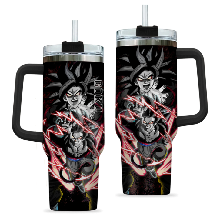 [HIKISTREET] Goku Super Saiyan 4 Dragon Ball 40oz Tumbler with Handle and Straw, Stainless Steel Vacuum Insulated Cup, Dragon Ball Design, Anime Merch, Anime Tumbler