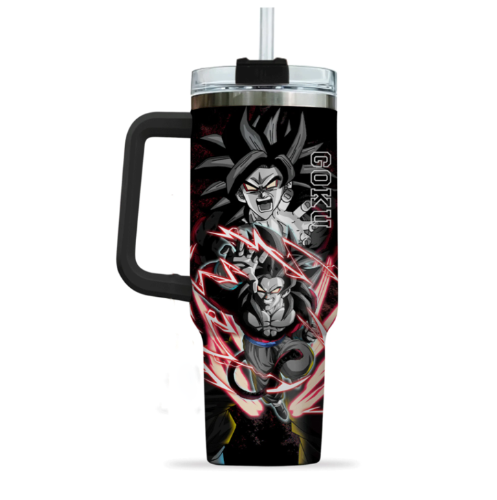 [HIKISTREET] Goku Super Saiyan 4 Dragon Ball 40oz Tumbler with Handle and Straw, Stainless Steel Vacuum Insulated Cup, Dragon Ball Design, Anime Merch, Anime Tumbler