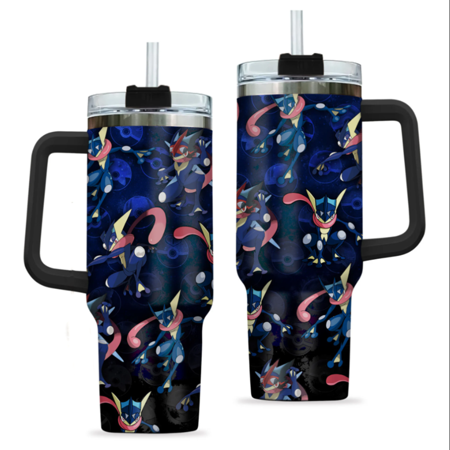 [HIKISTREET] Greninja Pokemon 40oz Tumbler with Handle and Straw, Stainless Steel Vacuum Insulated Cup, Pocket Monster Design, Anime Merch, Anime Tumbler