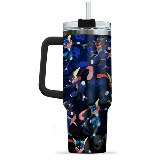 [HIKISTREET] Greninja Pokemon 40oz Tumbler with Handle and Straw, Stainless Steel Vacuum Insulated Cup, Pocket Monster Design, Anime Merch, Anime Tumbler