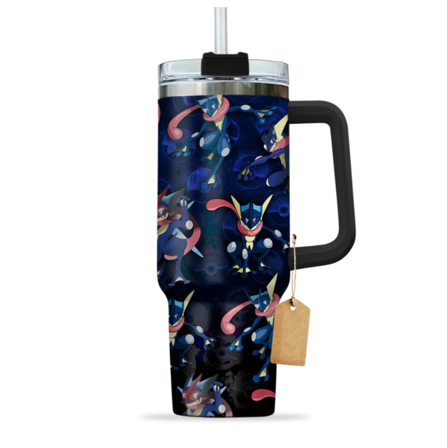 [HIKISTREET] Greninja Pokemon 40oz Tumbler with Handle and Straw, Stainless Steel Vacuum Insulated Cup, Pocket Monster Design, Anime Merch, Anime Tumbler