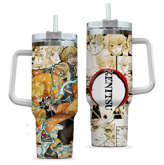 [HIKISTREET] Zenitsu Agatsuma Demon Slayer 40oz Tumbler with Handle and Straw, Stainless Steel Vacuum Insulated Cup, Demon Slayer Design, Anime Merch, Anime Tumbler