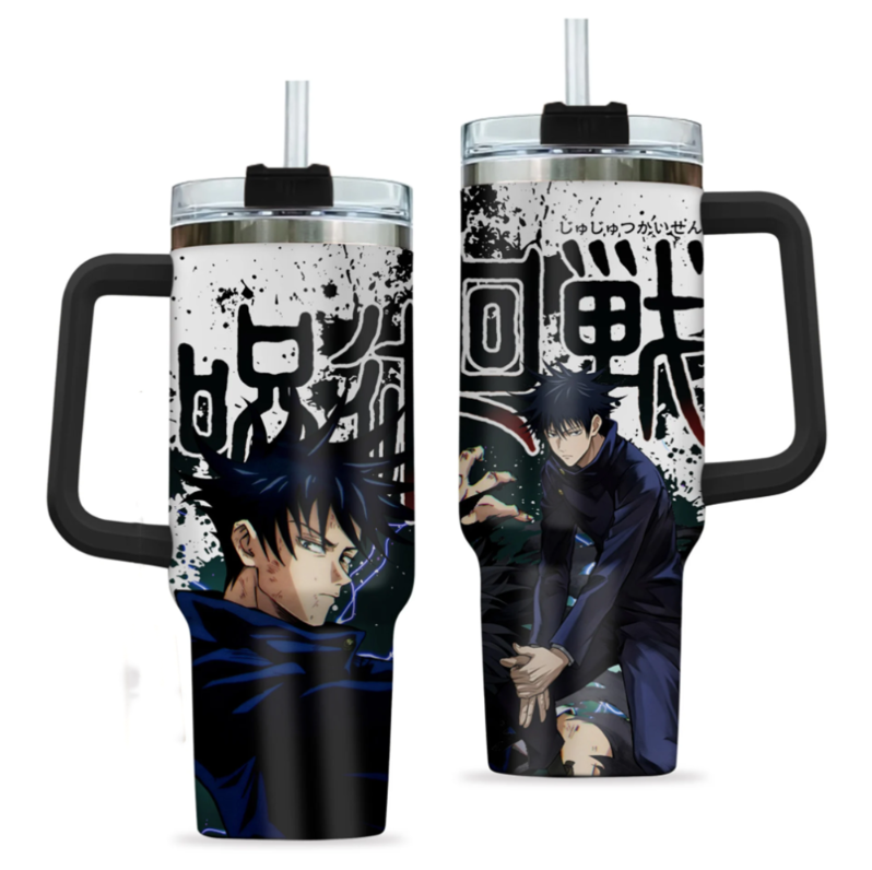 [HIKISTREET] Megumi Fushiguro Jujutsu Kaisen 40oz Tumbler with Handle and Straw, Stainless Steel Vacuum Insulated Cup, Jujutsu Kaisen Design, Anime Merch, Anime Tumbler