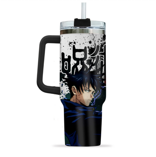[HIKISTREET] Megumi Fushiguro Jujutsu Kaisen 40oz Tumbler with Handle and Straw, Stainless Steel Vacuum Insulated Cup, Jujutsu Kaisen Design, Anime Merch, Anime Tumbler