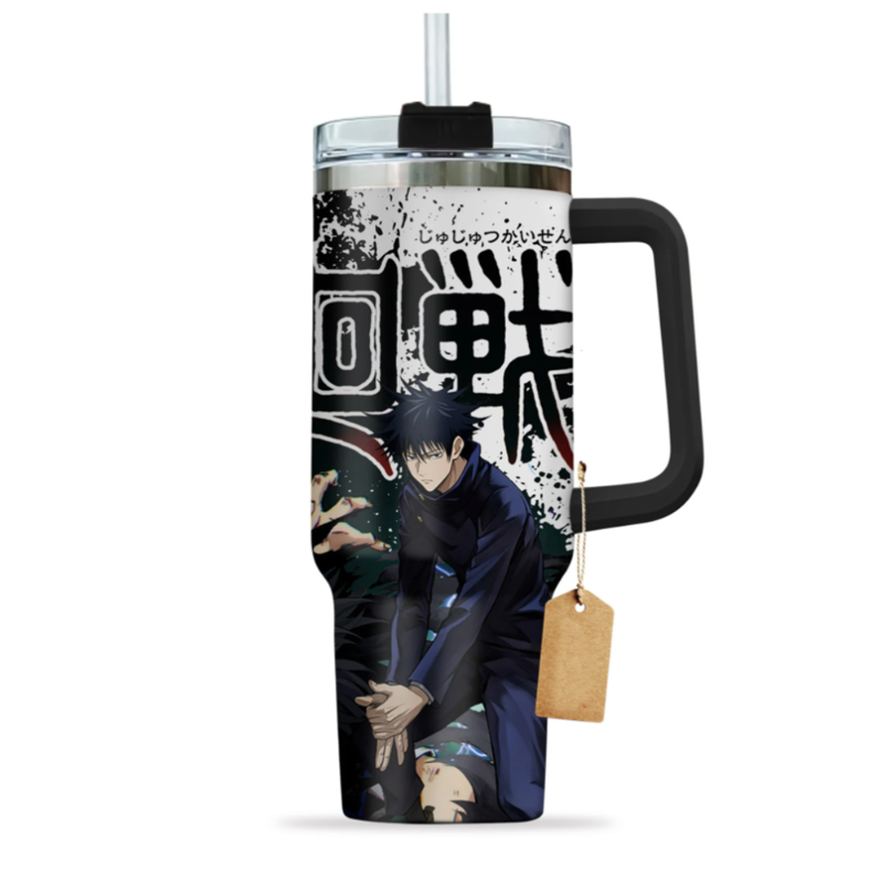 [HIKISTREET] Megumi Fushiguro Jujutsu Kaisen 40oz Tumbler with Handle and Straw, Stainless Steel Vacuum Insulated Cup, Jujutsu Kaisen Design, Anime Merch, Anime Tumbler