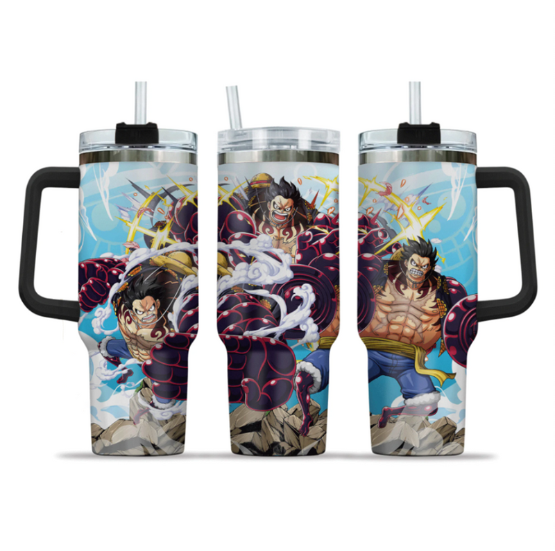 [HIKISTREET] Monkey D. Luffy Gear 4 One Piece 40oz Tumbler with Handle and Straw, Stainless Steel Vacuum Insulated Cup, One Piece Design, Anime Merch, Anime Tumbler