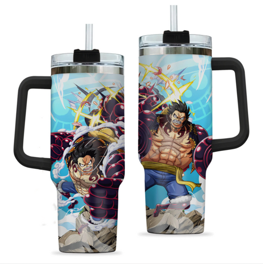 [HIKISTREET] Monkey D. Luffy Gear 4 One Piece 40oz Tumbler with Handle and Straw, Stainless Steel Vacuum Insulated Cup, One Piece Design, Anime Merch, Anime Tumbler