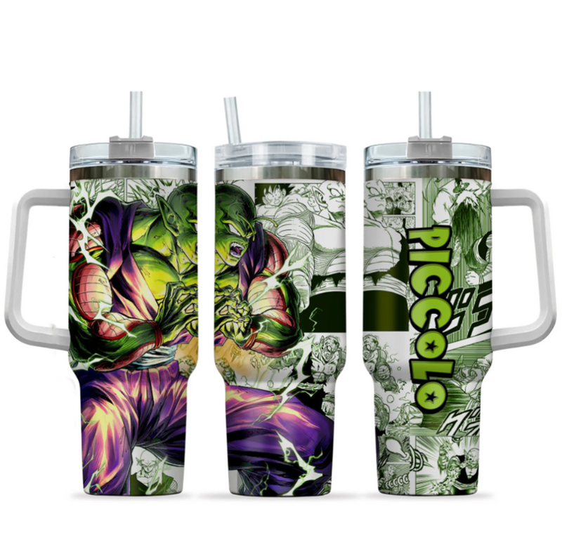 [HIKISTREET] Piccolo Dragon Ball 40oz Tumbler with Handle and Straw, Stainless Steel Vacuum Insulated Cup, Dragon Ball Design, Anime Merch, Anime Tumbler
