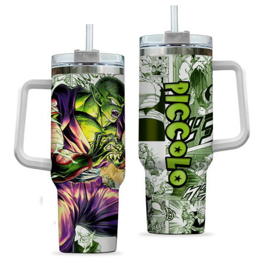 [HIKISTREET] Piccolo Dragon Ball 40oz Tumbler with Handle and Straw, Stainless Steel Vacuum Insulated Cup, Dragon Ball Design, Anime Merch, Anime Tumbler