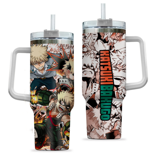 [HIKISTREET] Katsuki Bakugo (Dynamight) My Hero Academia 40oz Tumbler with Handle and Straw, Stainless Steel Vacuum Insulated Cup, My Hero Academia Design, Anime Merch, Anime Tumbler