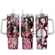 [HIKISTREET] Nezuko Kamado Demon Slayer 40oz Tumbler with Handle and Straw, Stainless Steel Vacuum Insulated Cup, Demon Slayer Design, Anime Merch, Anime Tumbler