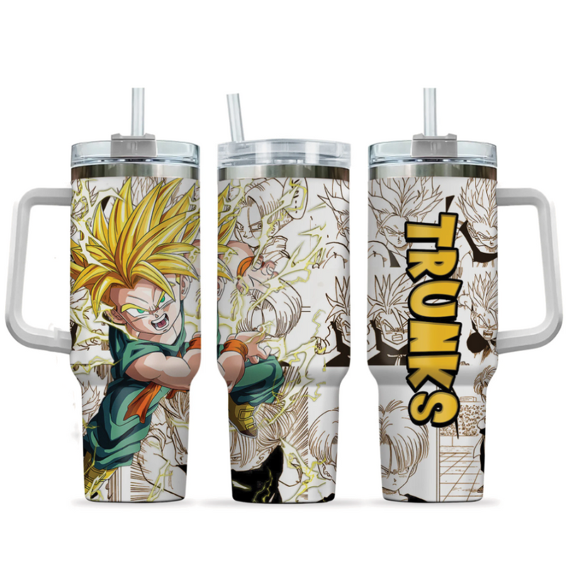 [HIKISTREET] Trunks Kid Super Saiyan Dragon Ball 40oz Tumbler with Handle and Straw, Stainless Steel Vacuum Insulated Cup, Dragon Ball Design, Anime Merch, Anime Tumbler