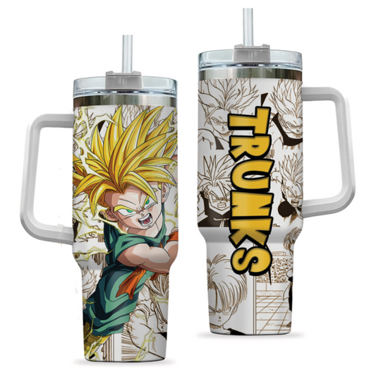 [HIKISTREET] Trunks Kid Super Saiyan Dragon Ball 40oz Tumbler with Handle and Straw, Stainless Steel Vacuum Insulated Cup, Dragon Ball Design, Anime Merch, Anime Tumbler