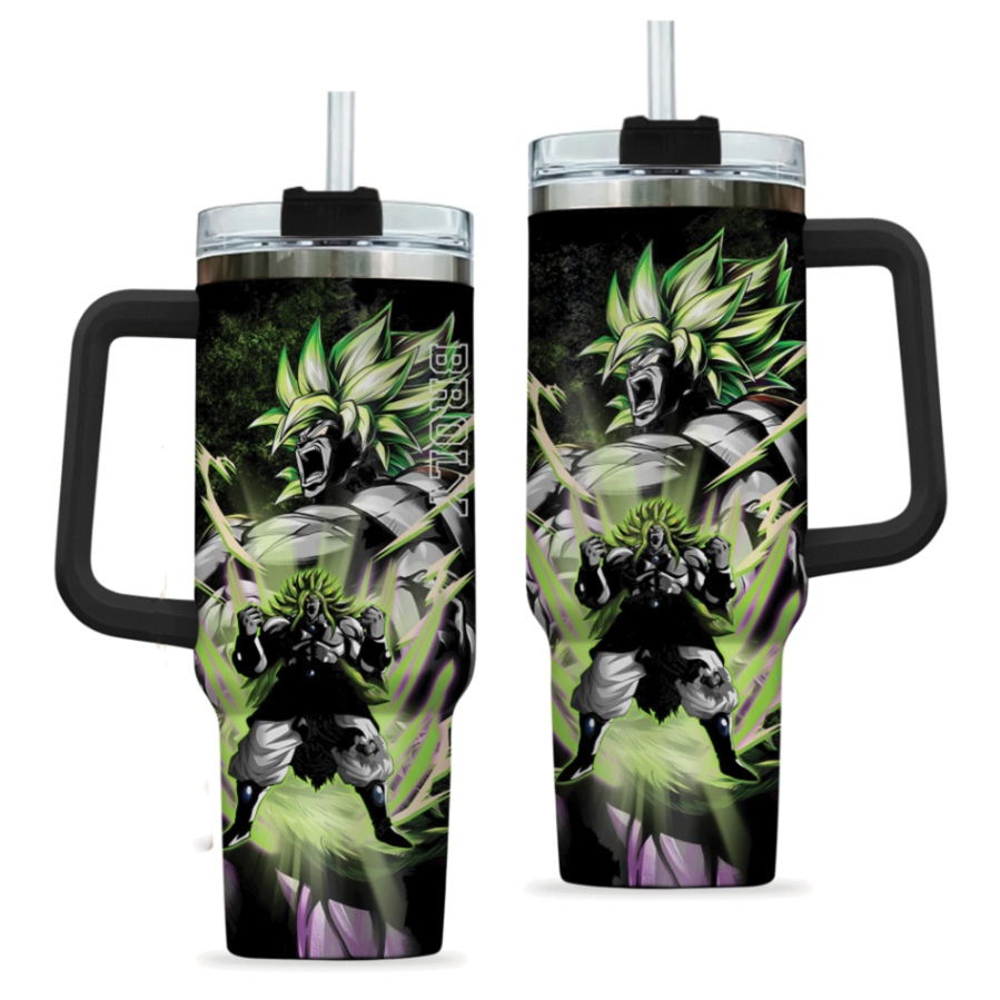 [HIKISTREET] Broly Legendary Saiyan Dragon Ball 40oz Tumbler with Handle and Straw, Stainless Steel Vacuum Insulated Cup, Dragon Ball Design, Anime Merch, Anime Tumbler