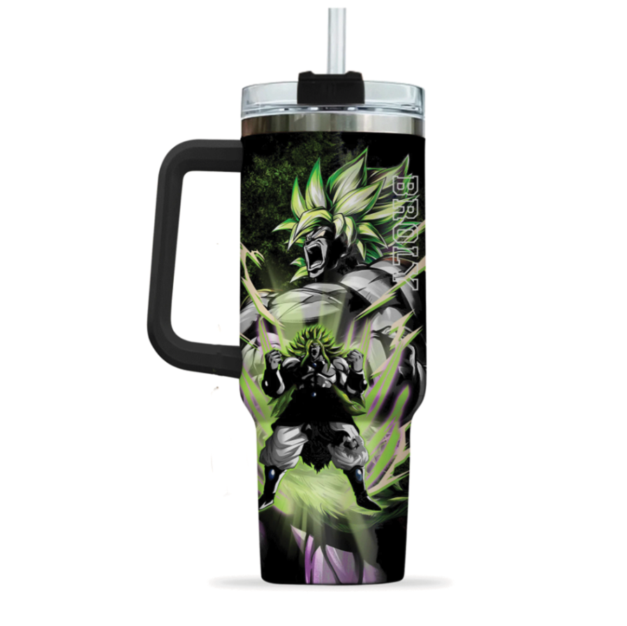 [HIKISTREET] Broly Legendary Saiyan Dragon Ball 40oz Tumbler with Handle and Straw, Stainless Steel Vacuum Insulated Cup, Dragon Ball Design, Anime Merch, Anime Tumbler
