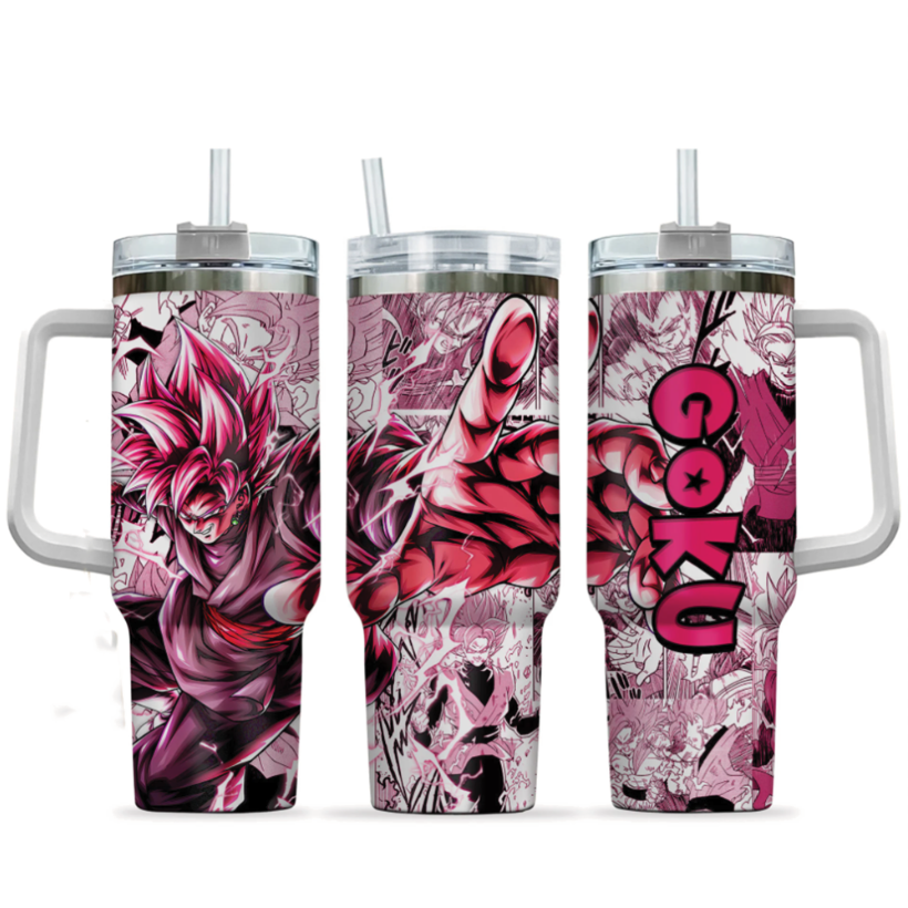 [HIKISTREET] Black Goku Dragon Ball 40oz Tumbler with Handle and Straw, Stainless Steel Vacuum Insulated Cup, Dragon Ball Design, Anime Merch, Anime Tumbler