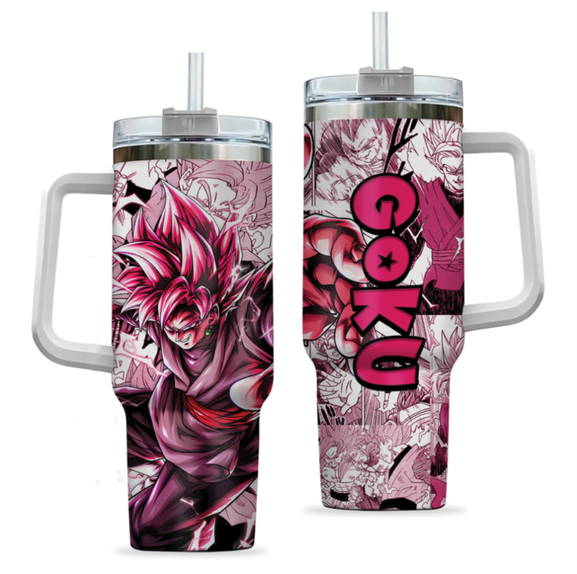 [HIKISTREET] Black Goku Dragon Ball 40oz Tumbler with Handle and Straw, Stainless Steel Vacuum Insulated Cup, Dragon Ball Design, Anime Merch, Anime Tumbler