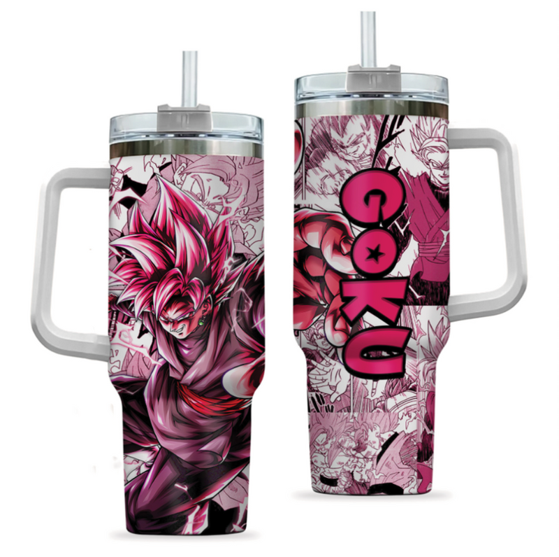 [HIKISTREET] Black Goku Dragon Ball 40oz Tumbler with Handle and Straw, Stainless Steel Vacuum Insulated Cup, Dragon Ball Design, Anime Merch, Anime Tumbler