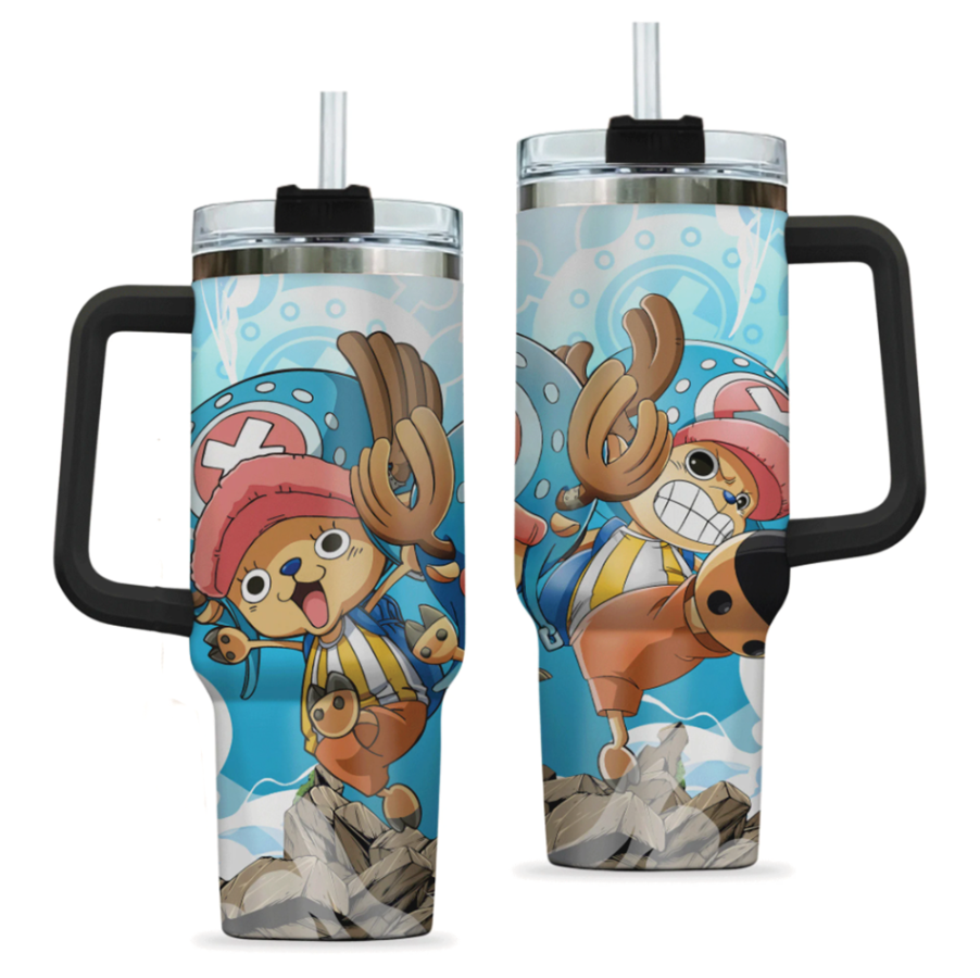 [HIKISTREET] Tony Tony Chopper One Piece 40oz Tumbler with Handle and Straw, Stainless Steel Vacuum Insulated Cup, One Piece Design, Anime Merch, Anime Tumbler