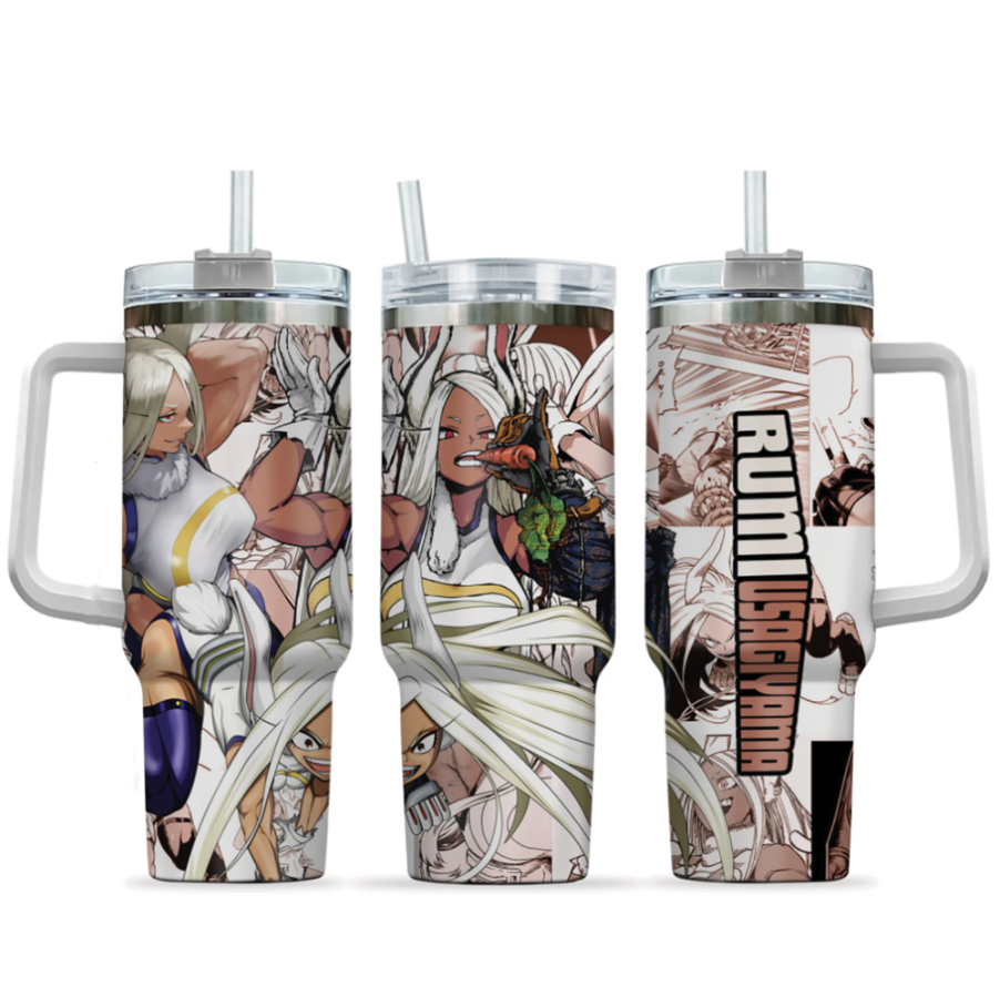 [HIKISTREET] Rumi Usagiyama (Mirko) My Hero Academia 40oz Tumbler with Handle and Straw, Stainless Steel Vacuum Insulated Cup, My Hero Academia Design, Anime Merch, Anime Tumbler