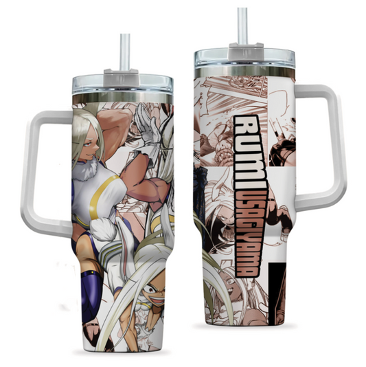 [HIKISTREET] Rumi Usagiyama (Mirko) My Hero Academia 40oz Tumbler with Handle and Straw, Stainless Steel Vacuum Insulated Cup, My Hero Academia Design, Anime Merch, Anime Tumbler