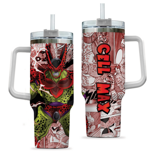 [HIKISTREET] Cell Max Dragon Ball 40oz Tumbler with Handle and Straw, Stainless Steel Vacuum Insulated Cup, Dragon Ball Design, Anime Merch, Anime Tumbler