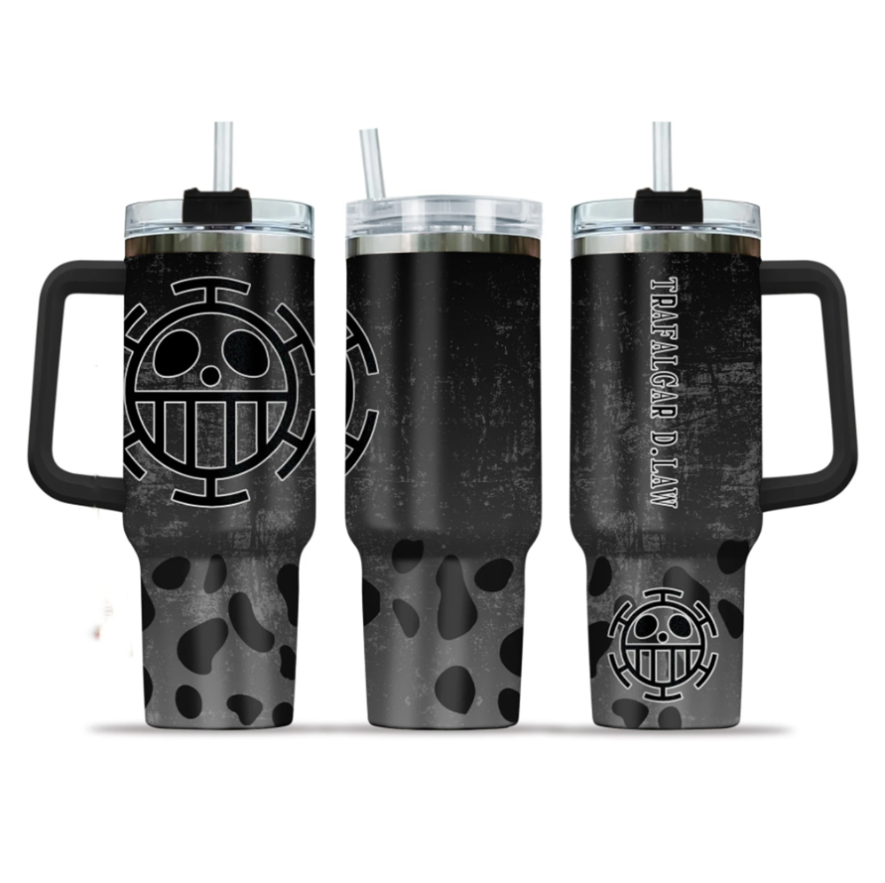 [HIKISTREET] Trafalgar D.Law One Piece 40oz Tumbler with Handle and Straw, Stainless Steel Vacuum Insulated Cup, One Piece Design, Anime Merch, Anime Tumbler