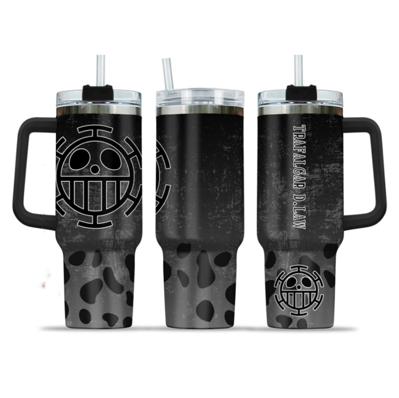 [HIKISTREET] Trafalgar D.Law One Piece 40oz Tumbler with Handle and Straw, Stainless Steel Vacuum Insulated Cup, One Piece Design, Anime Merch, Anime Tumbler