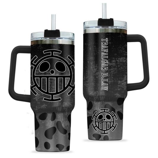 [HIKISTREET] Trafalgar D.Law One Piece 40oz Tumbler with Handle and Straw, Stainless Steel Vacuum Insulated Cup, One Piece Design, Anime Merch, Anime Tumbler