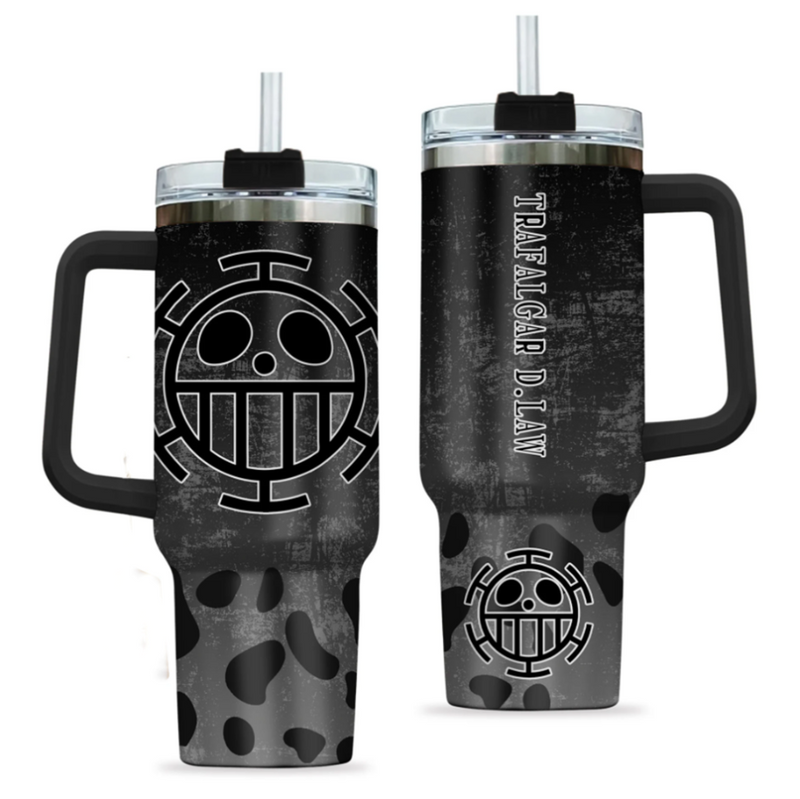 [HIKISTREET] Trafalgar D.Law One Piece 40oz Tumbler with Handle and Straw, Stainless Steel Vacuum Insulated Cup, One Piece Design, Anime Merch, Anime Tumbler
