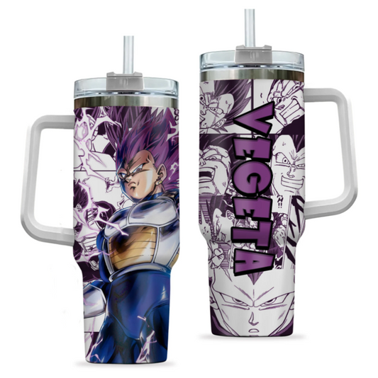 [HIKISTREET] Vegeta Ultra Ego Dragon Ball 40oz Tumbler with Handle and Straw, Stainless Steel Vacuum Insulated Cup, Dragon Ball Design, Anime Merch, Anime Tumbler