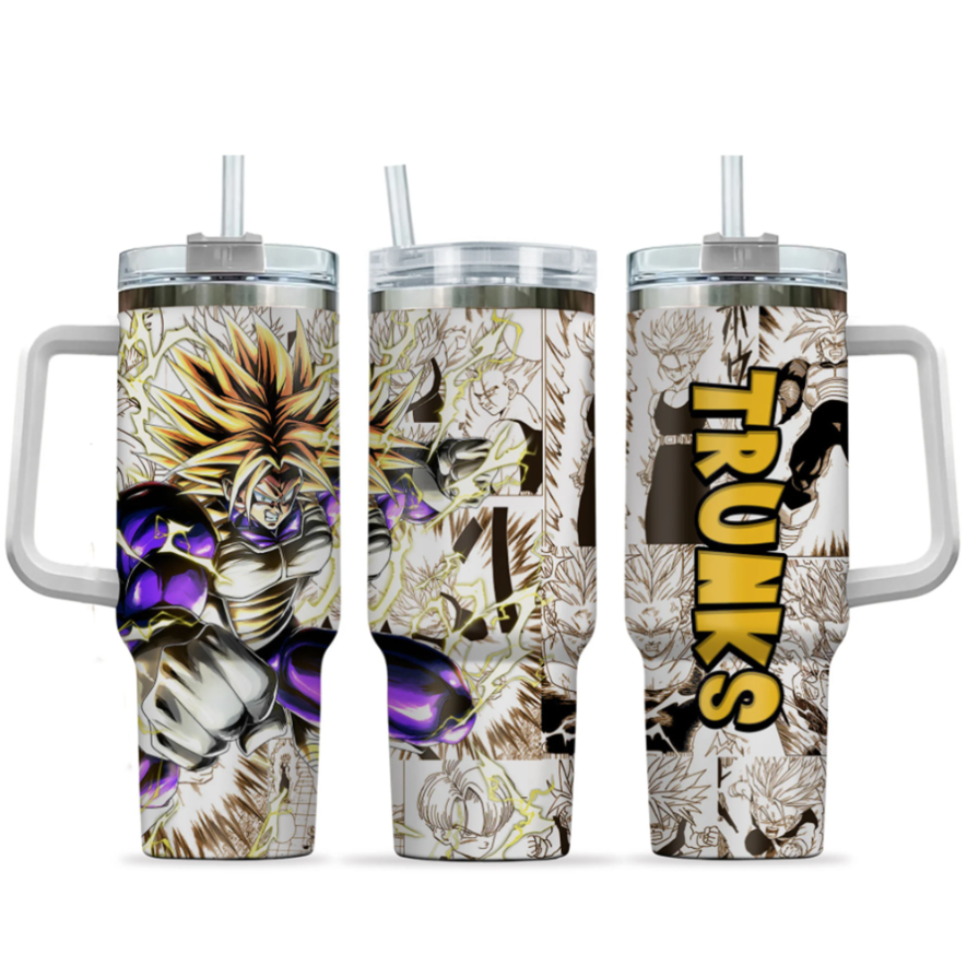 [HIKISTREET] Future Trunks Ultra Super Saiyan Dragon Ball 40oz Tumbler with Handle and Straw, Stainless Steel Vacuum Insulated Cup, Dragon Ball Design, Anime Merch, Anime Tumbler