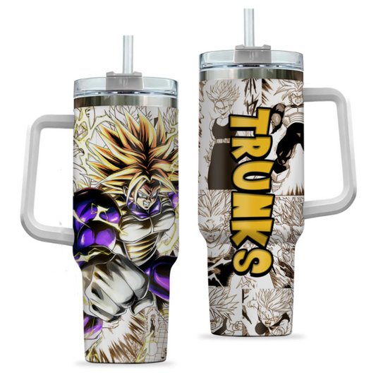[HIKISTREET] Future Trunks Ultra Super Saiyan Dragon Ball 40oz Tumbler with Handle and Straw, Stainless Steel Vacuum Insulated Cup, Dragon Ball Design, Anime Merch, Anime Tumbler