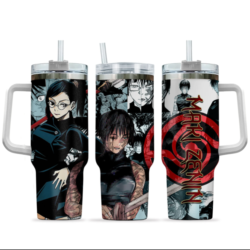 [HIKISTREET] Maki Zenin Jujutsu Kaisen 40oz Tumbler with Handle and Straw, Stainless Steel Vacuum Insulated Cup, Jujutsu Kaisen Design, Anime Merch, Anime Tumbler