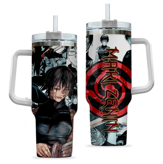 [HIKISTREET] Maki Zenin Jujutsu Kaisen 40oz Tumbler with Handle and Straw, Stainless Steel Vacuum Insulated Cup, Jujutsu Kaisen Design, Anime Merch, Anime Tumbler