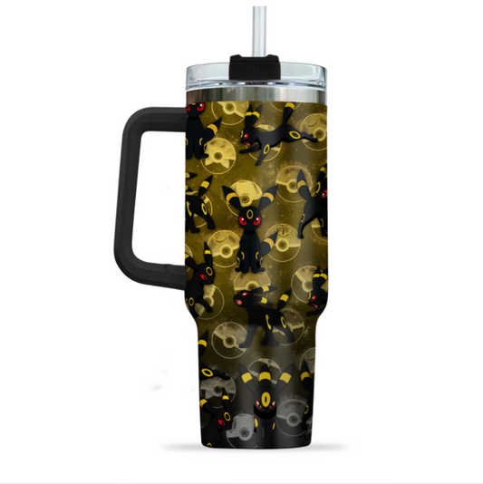 [HIKISTREET] Umbreon Pokemon 40oz Tumbler with Handle and Straw, Stainless Steel Vacuum Insulated Cup, Pocket Monster Design, Anime Merch, Anime Tumbler