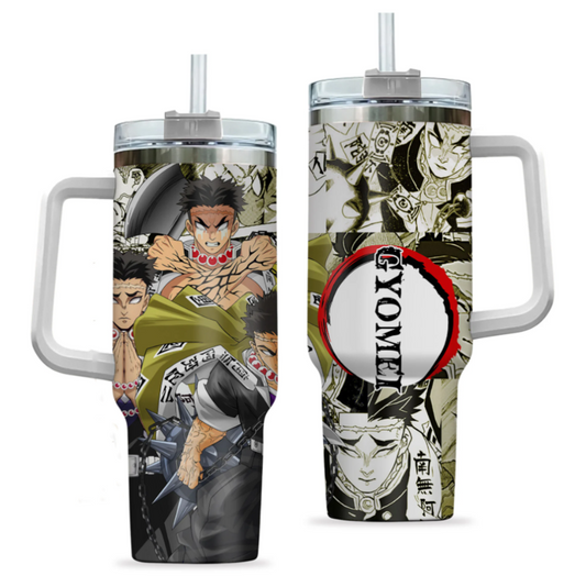 [HIKISTREET] Gyomei Himejima Demon Slayer 40oz Tumbler with Handle and Straw, Stainless Steel Vacuum Insulated Cup, Demon Slayer Design, Anime Merch, Anime Tumbler