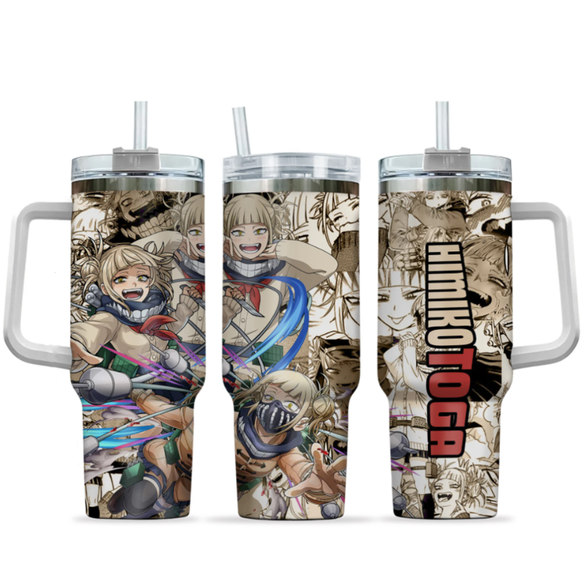 [HIKISTREET] Himiko Toga My Hero Academia 40oz Tumbler with Handle and Straw, Stainless Steel Vacuum Insulated Cup, My Hero Academia Design, Anime Merch, Anime Tumbler