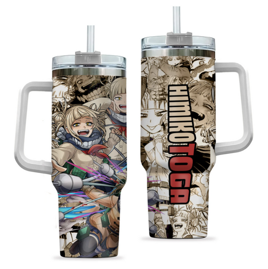 [HIKISTREET] Himiko Toga My Hero Academia 40oz Tumbler with Handle and Straw, Stainless Steel Vacuum Insulated Cup, My Hero Academia Design, Anime Merch, Anime Tumbler