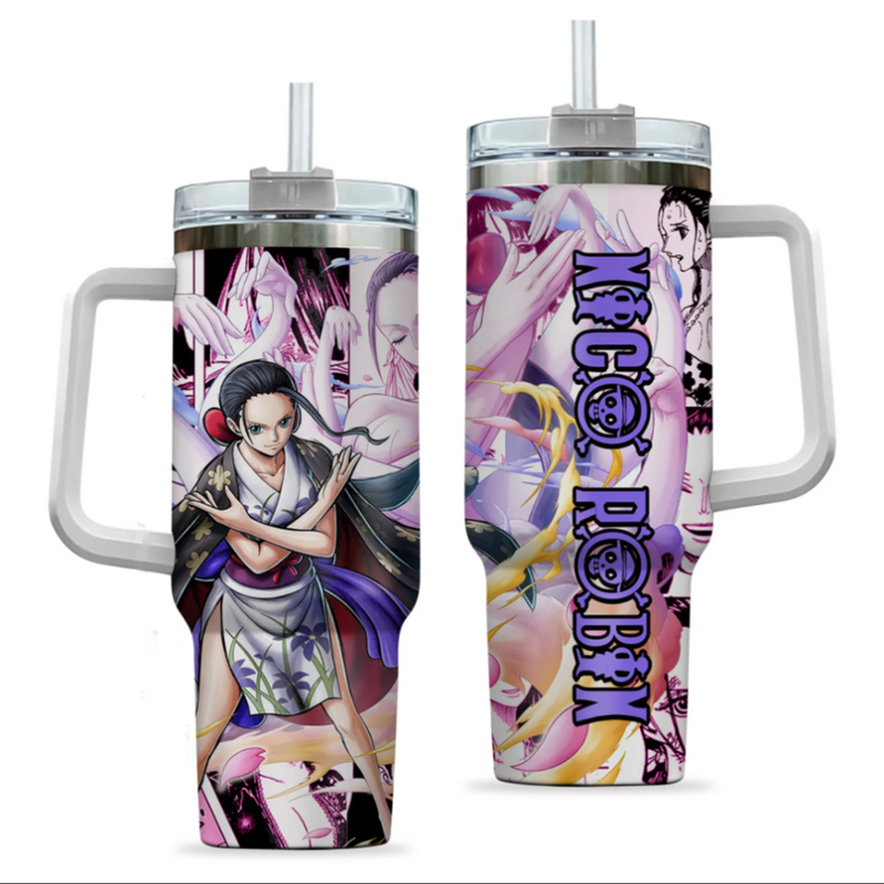 [HIKISTREET] Nico Robin One Piece 40oz Tumbler with Handle and Straw, Stainless Steel Vacuum Insulated Cup, One Piece Design, Anime Merch, Anime Tumbler