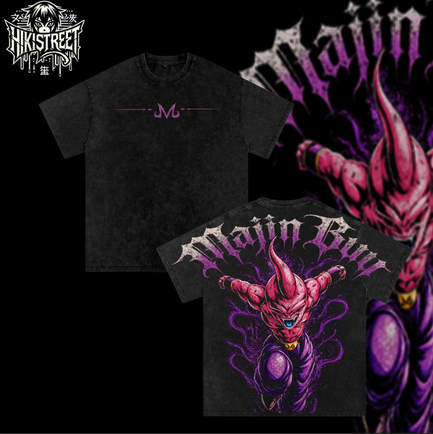 [HIKISTREET] Vintage Majin Buu Acid Washed T-Shirt, Dragon Ball Merch, Anime Washed Oversized Tee, Aesthetic Anime Streetwear Gift