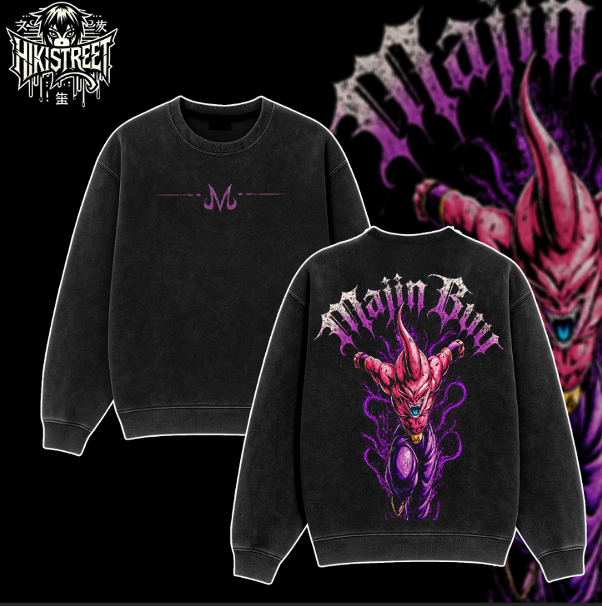 [HIKISTREET] Vintage Majin Buu Acid Washed T-Shirt, Dragon Ball Merch, Anime Washed Oversized Tee, Aesthetic Anime Streetwear Gift