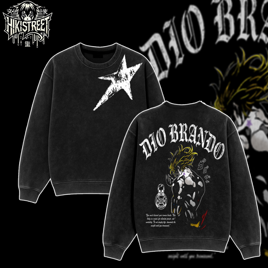 [HIKISTREET] Vintage Dio Brando Acid Washed T-Shirt, JoJo's Bizarre Adventure Merch, Anime Washed Oversized Tee, Aesthetic Anime Streetwear Gift