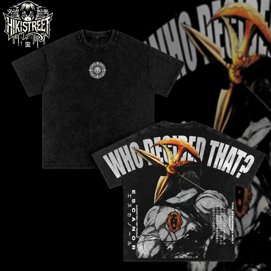 [HIKISTREET] Vintage Escanor - The Lion's Sin of Pride Acid Washed T-Shirt, Seven Deadly Sins Merch, Anime Washed Oversized Tee, Aesthetic Anime Streetwear Gift